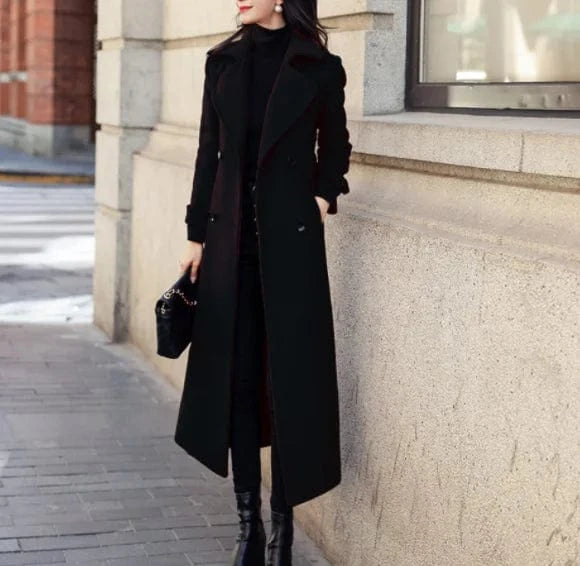 S / Black Liu Ming New Winter Women Casual Faux Fur Collar Wool Jackets Plus Size Coat