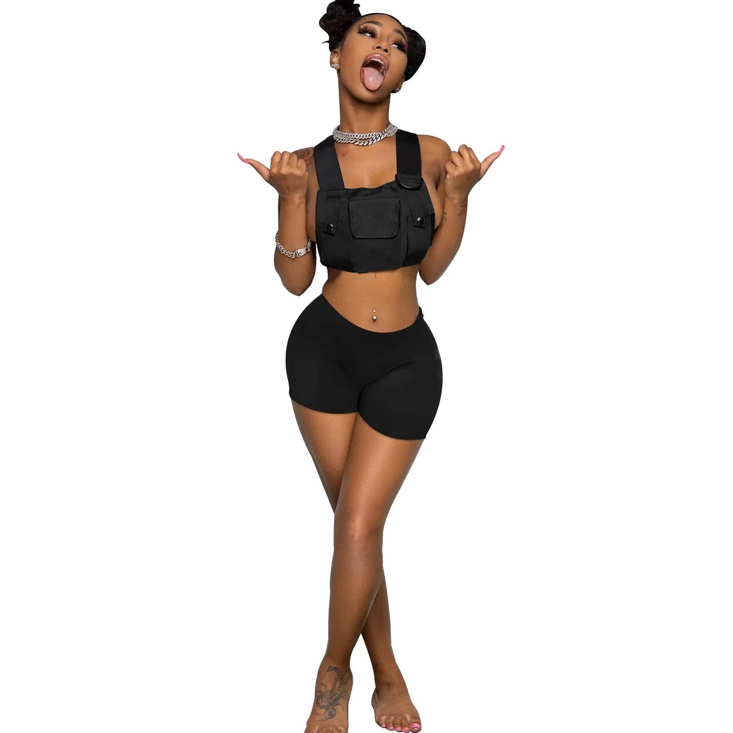 S / Black New Arrivals Tank Top Two Shorts Sets for Womens Set Tooling 2 piece Set Women Clothing Ladies Cute Outfits