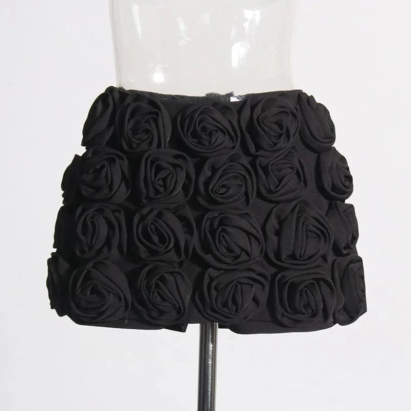 S / Black New Fashion Woman Three-dimensional Rose Decoration Design dance High Waist casual summer Slim Skirt Shorts For Women workout