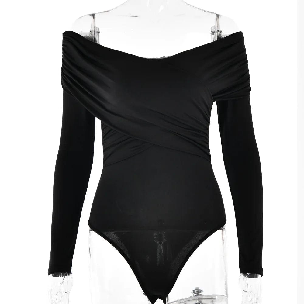 S / Black one piece long sleeve jumpsuit Collarless bodysuit blouse top for women 2024 spring summer