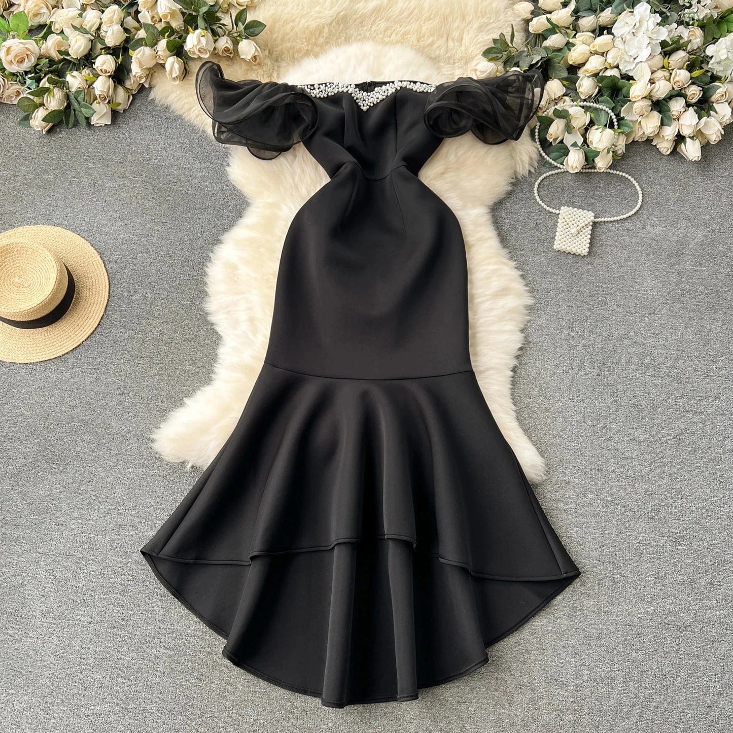 S / Black Party Off Shoulder Beaded Mermaid Plus Size Dress Women