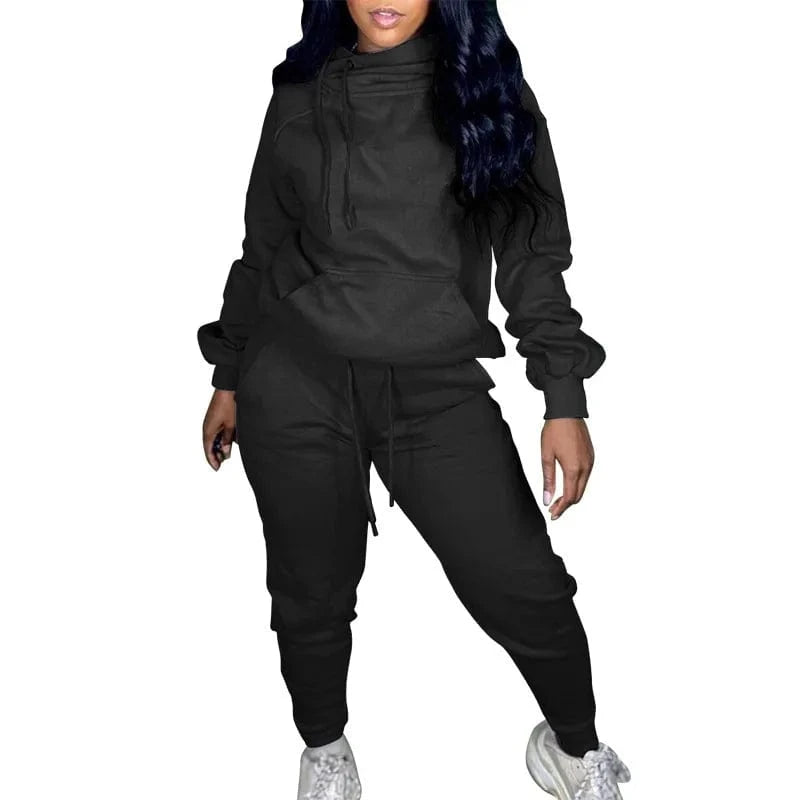 S / Black S-3XL Custom Logo Ladies Jogger 2 Piece Fitness Clothing Sweat Track Suits Jogging Sportsuit Womens Tracksuits