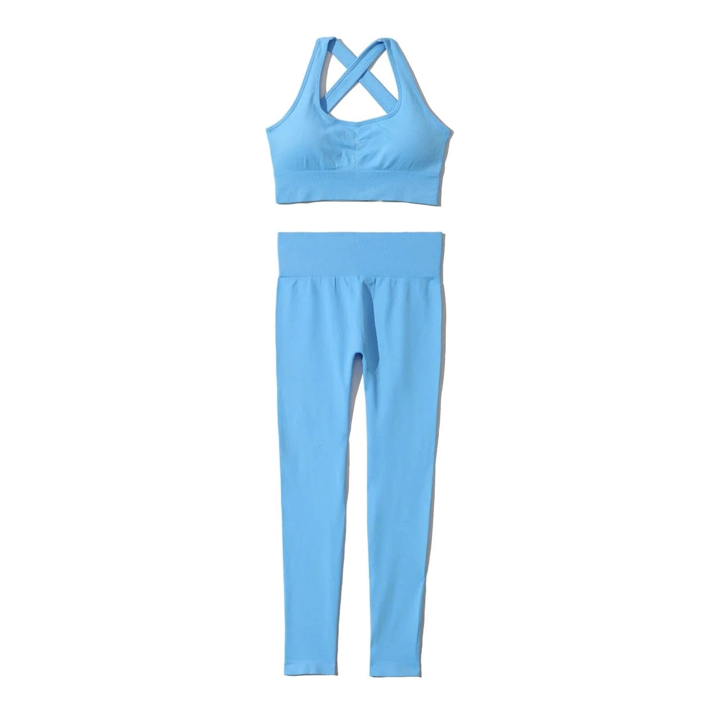 S / blue 2024 Sexy Seamless Cross Sports Bra Leggings Workout Gym Fitness Yoga Sets For Women