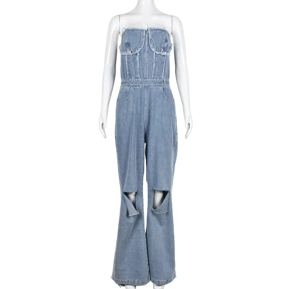 S / Blue 31337jy New Arrivals 2024 Women Clothes One Piece Denim Jeans Casual Jumpsuits Playsuits Bodysuits