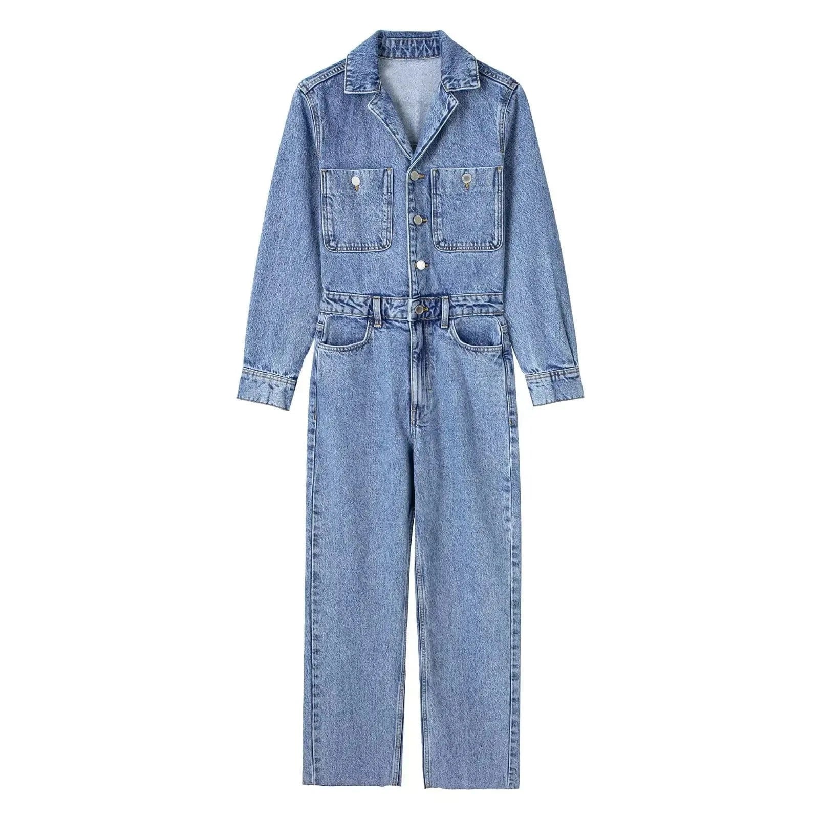 S / Blue RedPeony Y2k Streetwear Turn Down Collar Jumpsuit Women's Jeans Overalls Long Sleeve Elegant Jumpsuits 2023 Women Denim Jumpsuit