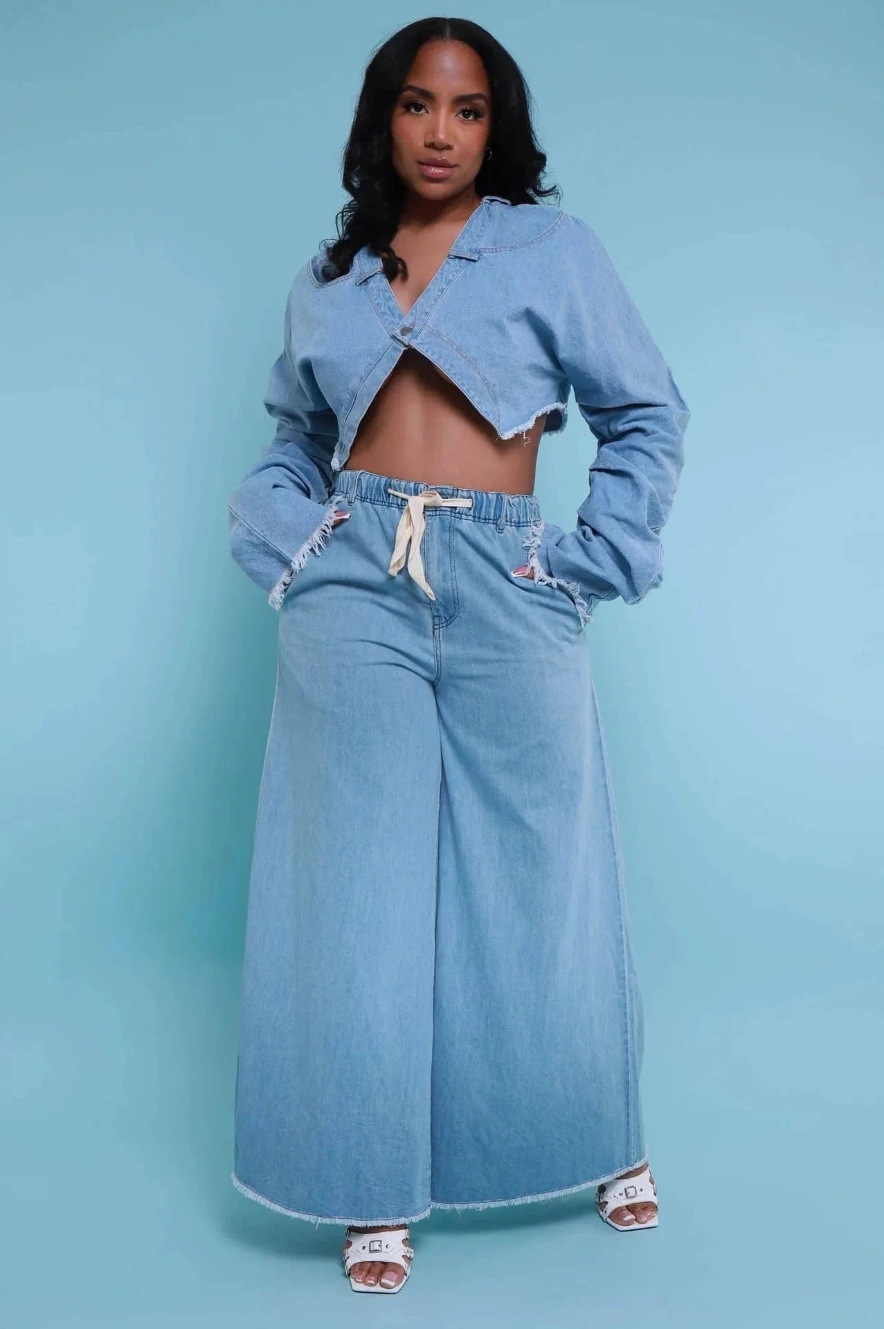 S / Blue Spring two piece set women clothing 2023 denim style fashion women's jean jacket set