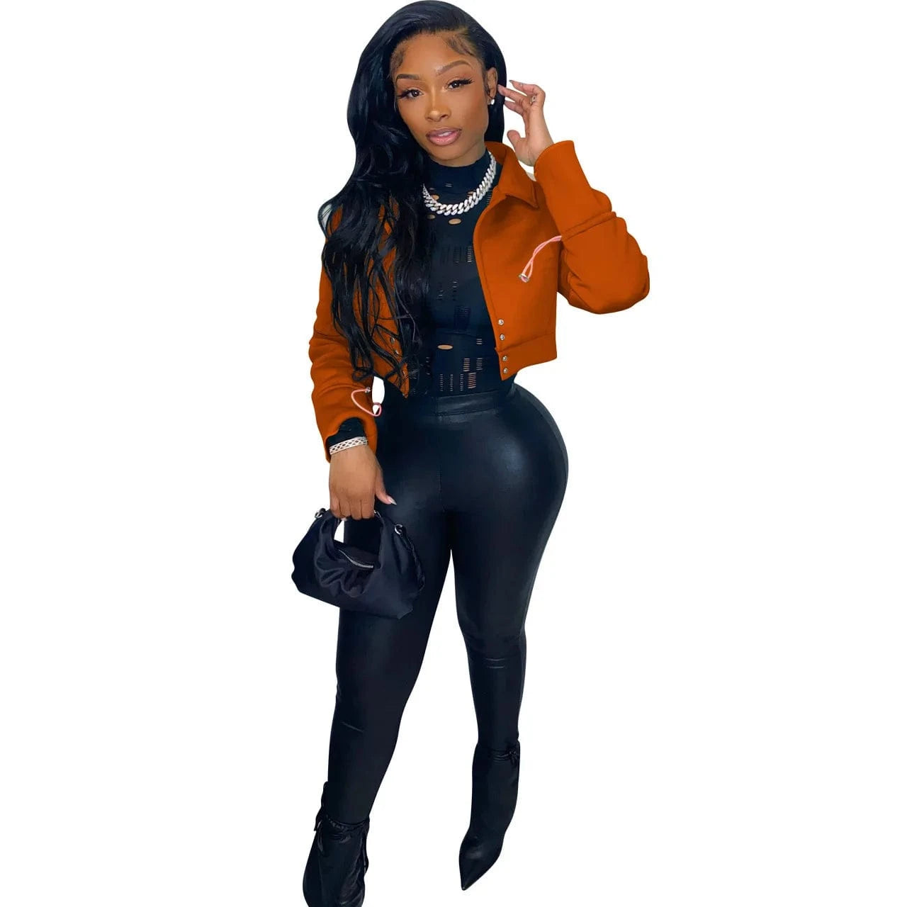 S / Brown Womens Fall Clothing Winter Clothes 2022 Button Down High Quality Women Jackets Winter Coat  Solid Woman Cropped Jacket