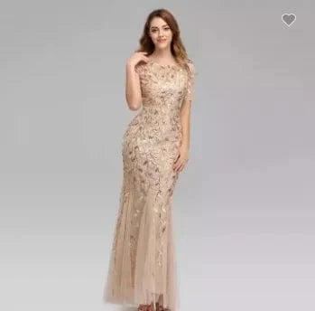 S / Champagne Regular Fit mermaid Prom Dresses Party Maxi Sequin Evening Dress Women's Plus Size Long Evening Slit Sleeveless Dress