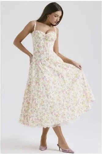 S / COLOR 1 Plus Size Lady Spring Summer Dress Floral Print Halter Long Dresses Casual Bohemian Sleeveless Women Beach Party Dress 2024
