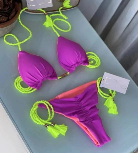 S / Color 10 2024 Thong Bikini Set Swimsuit Woman Sexy Bathing Suits Two Piece Bikinis Triangle Bandage Female Beachwear