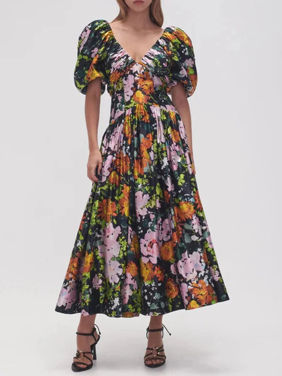 S / COLOR V-neck Solid French High Waist Long Dress Holiday Casual Fashion Show Women's Clothing 2024 Hot Selling Elegant Women's Dresses