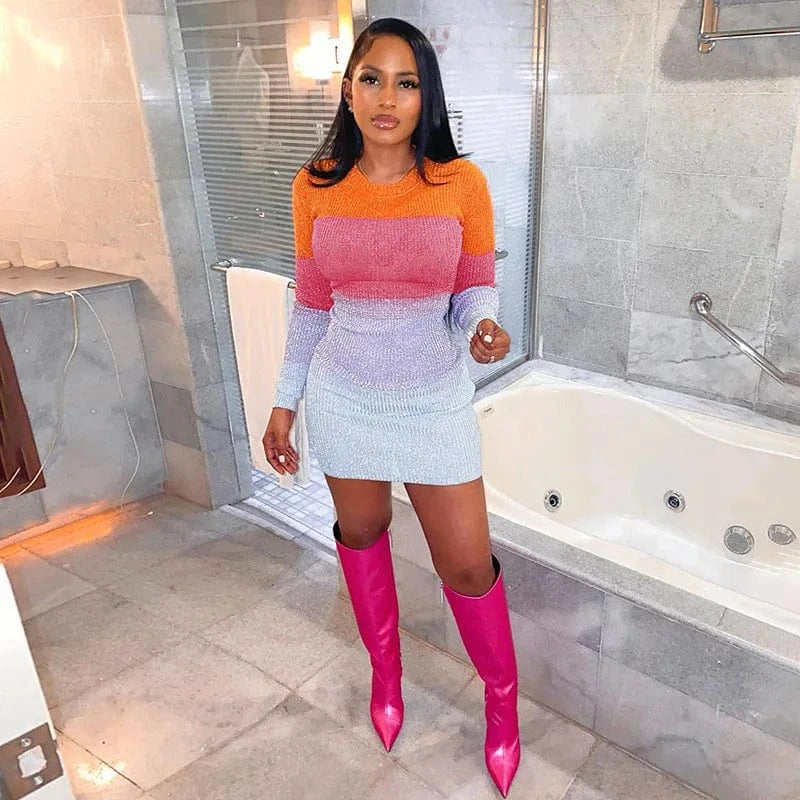 S / colorful Body Con Mini Sweater Casual Dresses Sexy Winter Women Backless Club Dress Stretchy Wholesale Clothing Knit Dresses