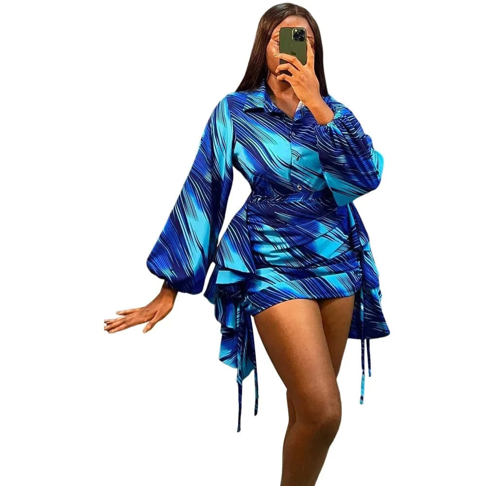 S / Dark blue Bomblook C103ST 2024 Clothes For Women Print Shirt With Tassels Skirts Casual Outfits Women Two Piece Set Bodycon Skirt Set