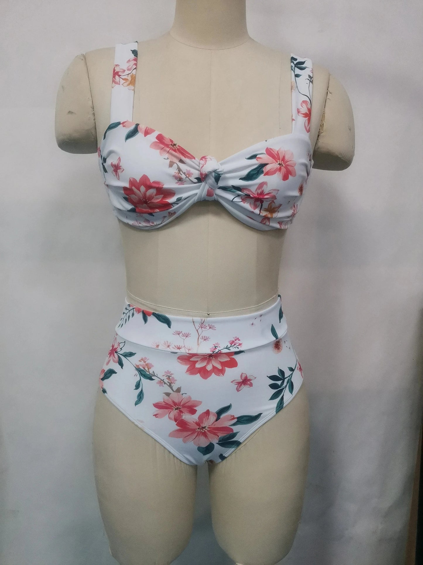 S / floralwhite Explosive Split Swimsuit New Solid Color Striped High Waist Sexy Bikini Set Woman Bikinis & Beachwear Swimwear 2024