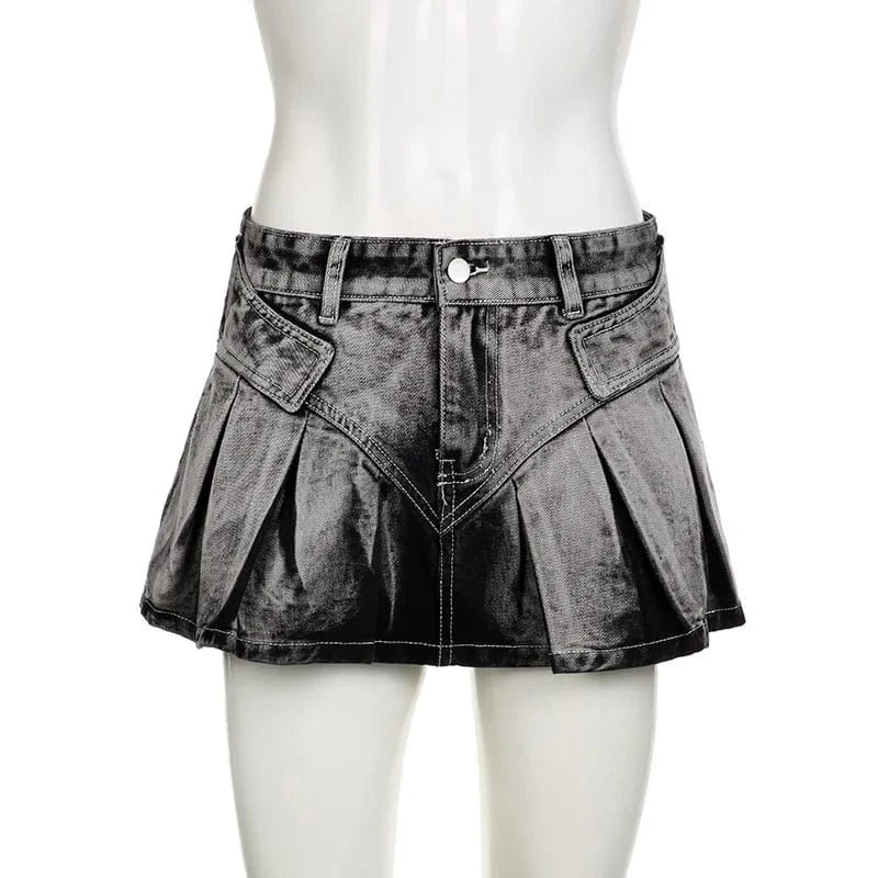 S / Gray 2024 Stretch Women Denim Skirt Street Washed Hot Skirts Women Sexy Y2k Mini Pleated Skirt
