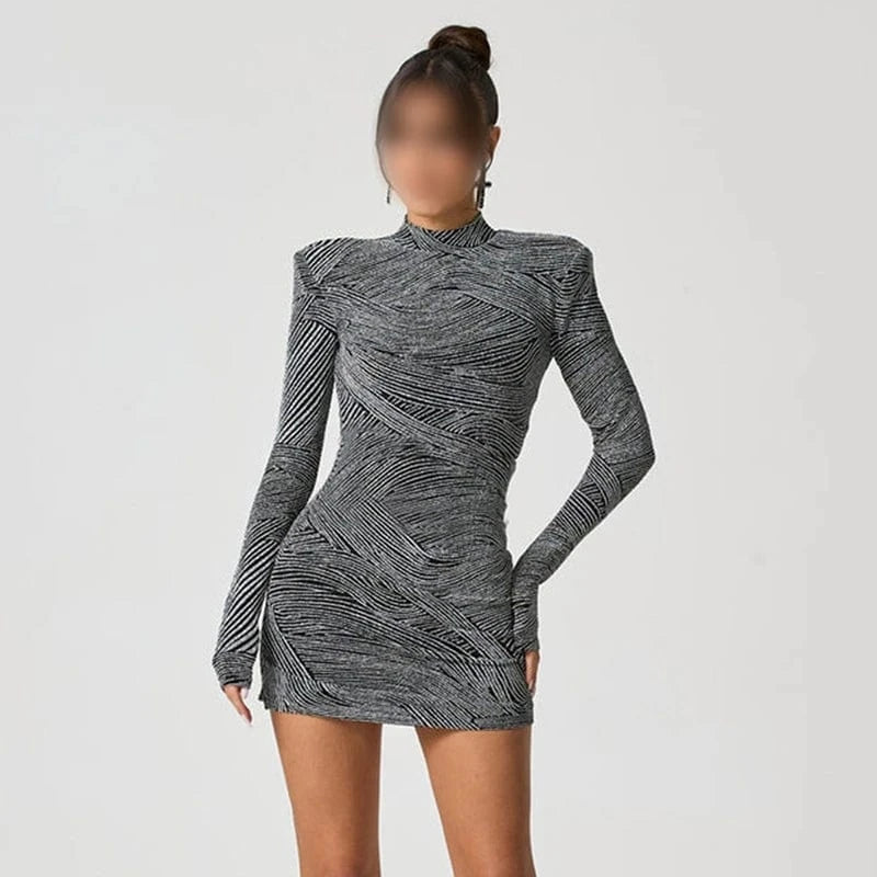 S / Gray K23ds642 New 2024 Spring Patchwork Crew Neck Long Sleeve Mini Dress Solid Bodycon Sexy Casual Fashion Dress For Women Lady