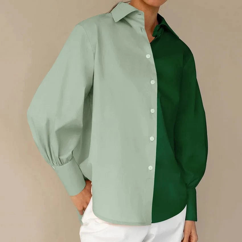 S / Green 2024 Autumn New Trendy Work Leisure Button Down Panelled White Blouse Shirt