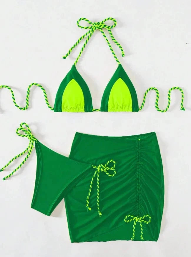 S / Green 2024 Sexy Bikini Bathing Suit Beachwear With Dress 3 Piece Women Swimsuit Set Suit Bathingsuits Swimwear