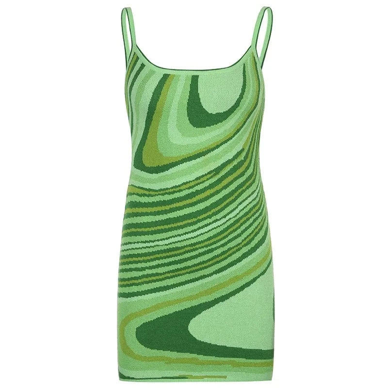 S / Green 2024 Y2K Clothing Women Green Sexy Irregular Printed Mini Dress Sleeveless Slim Dress Ladies Casual