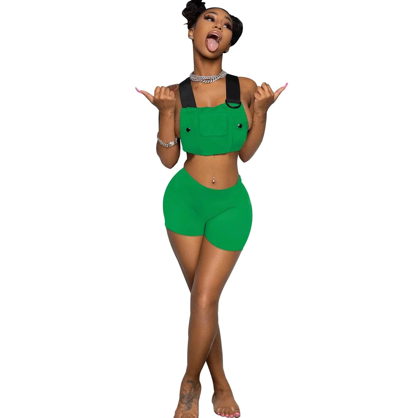 S / green New Arrivals Tank Top Two Shorts Sets for Womens Set Tooling 2 piece Set Women Clothing Ladies Cute Outfits