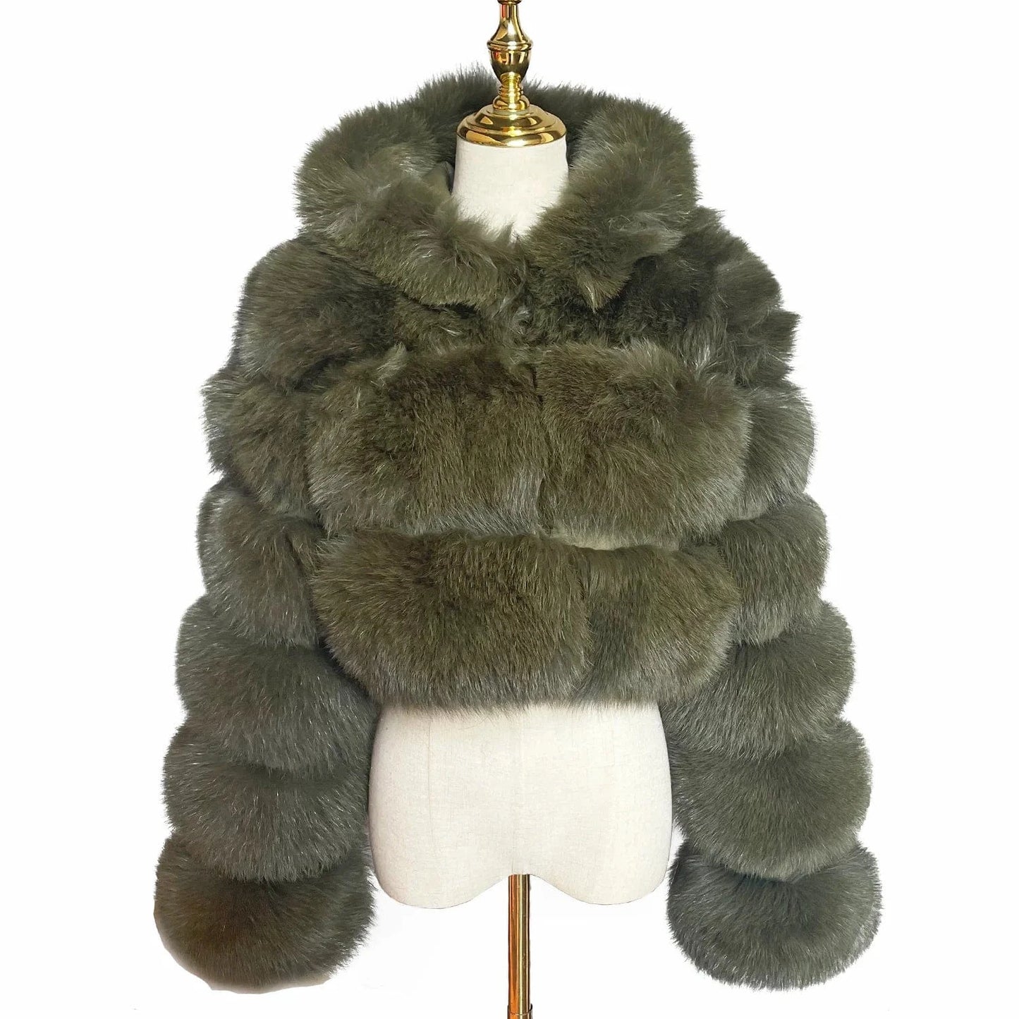 S / Green QIUCHEN QC21159 Cropped Hooded Jacket Custom Color Label ladies winter warm fluffy fur real fox fur coat