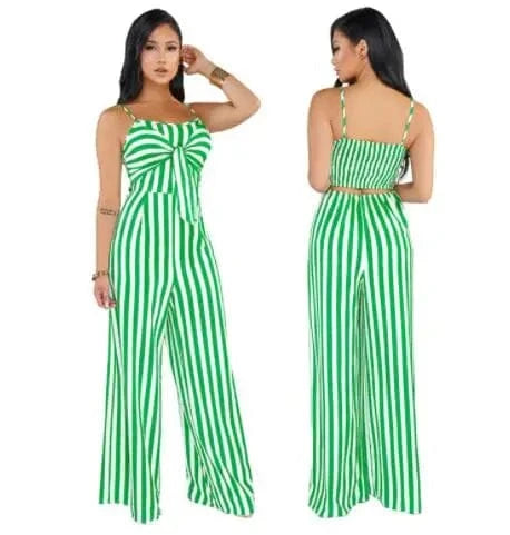 S / Green Summer Backless Striped Jumpsuit Women Sexy Party Clubwear Casual Bowtie Overalls Jumpsuits Plus Size Y11675