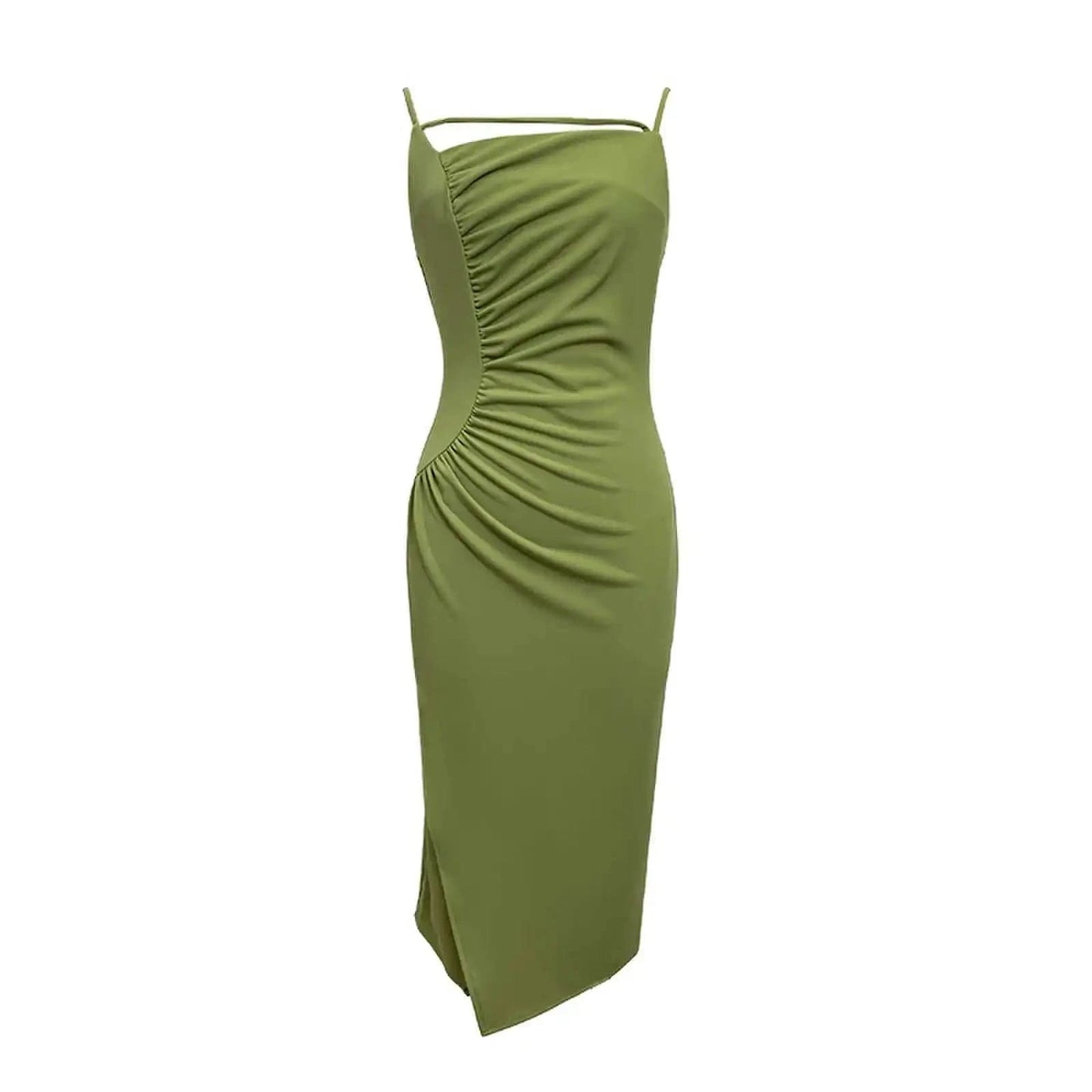 S / Green ZYHT 9472 2024 Summer Pure Color Sexy Sleeveless Midi Dress Fashionable Spaghetti Strap Casual Dress for Women