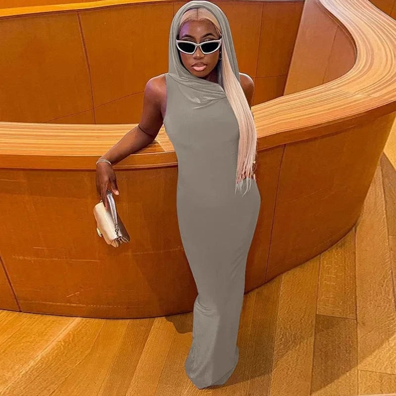 S / grey Y2K Style Women Long Hoodie Sleeveless Bodycon Dress Wholesale Casual Dresses Regular Street Wear For Women