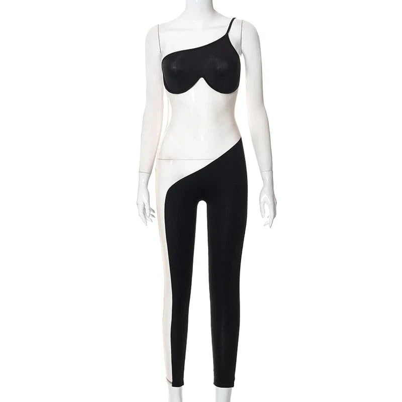 S / H22JP198 Black&Apricot Bomblook H22JP198 2024 Fall Women's Clothing Sling Jumpsuits Patchwork Bodycon Bodysuit Trendy Playsuit