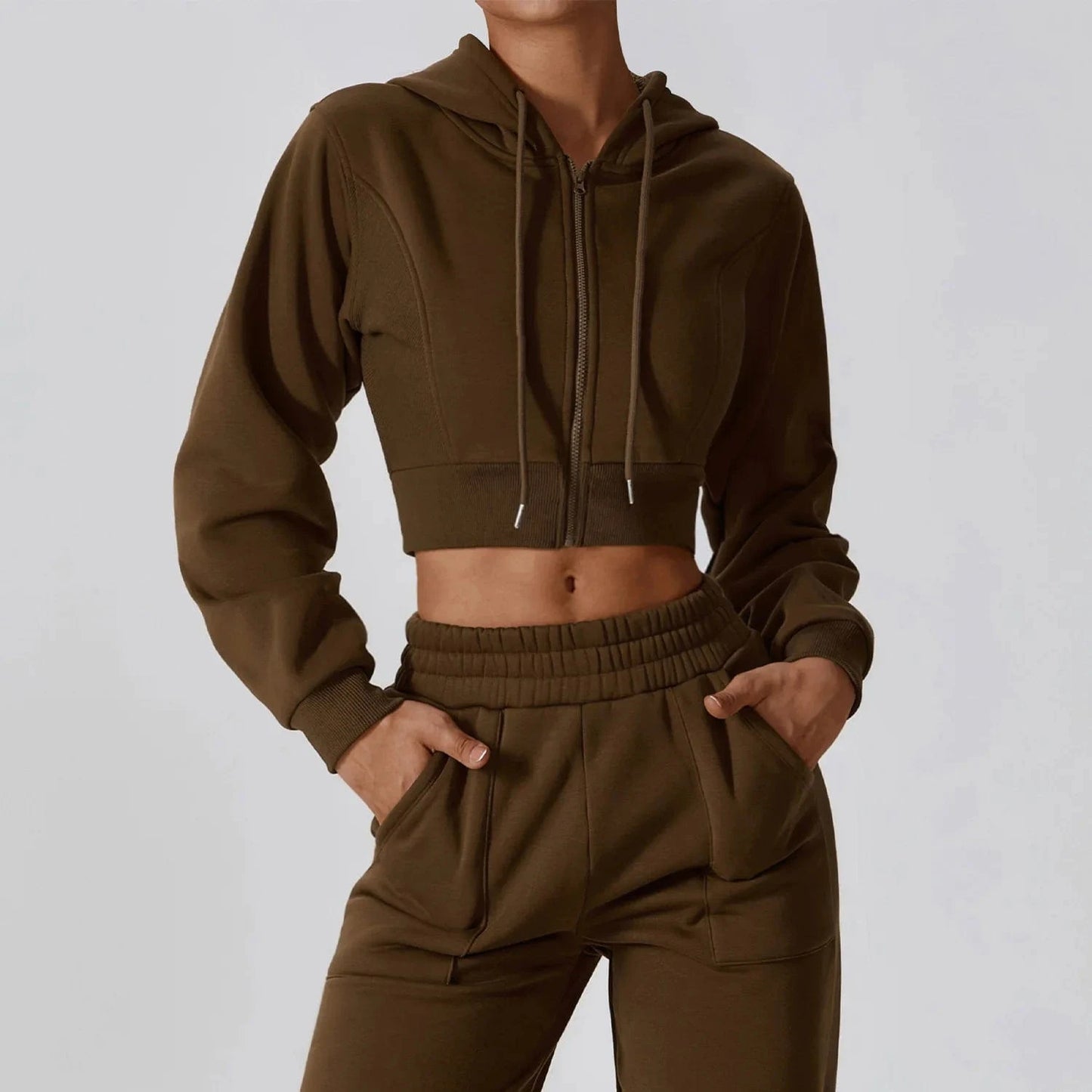 S / Jiao Tea Cafe DAMOCHIC factory 2024 long-sleeved fitness clothing exercise velvet warm hooded women athletic apparel sports sportswear women