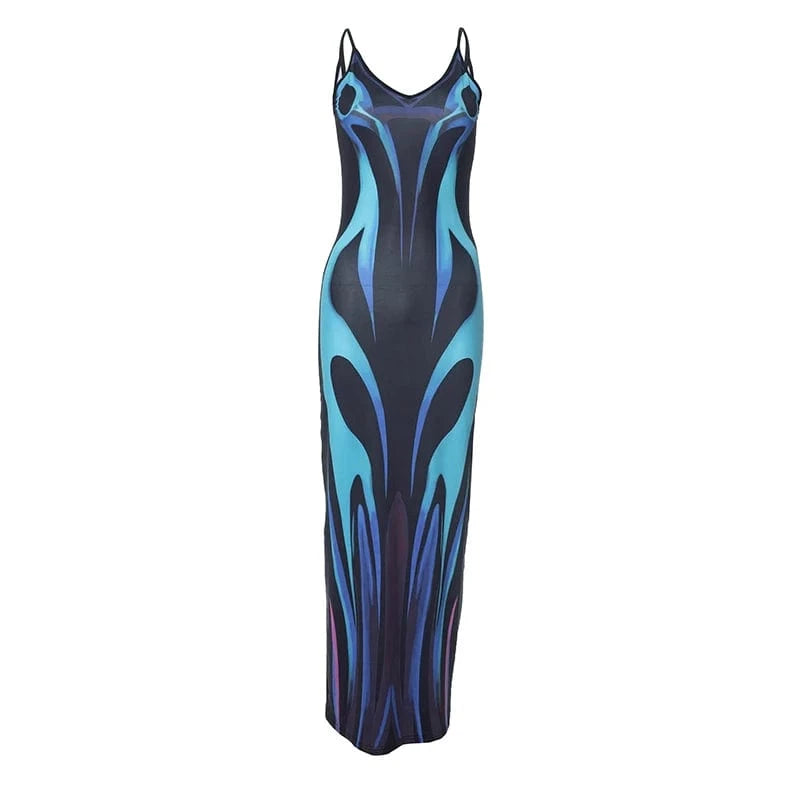 S / K24DS065 Blue Bomblook K24DS065 2024 Maxi Outfits Women Summer Clothes Slip Dress Ladies Dress Striped Party Print Dresses Women