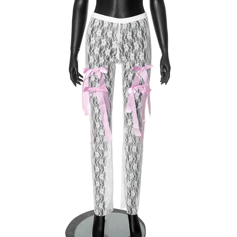 S / K24PT051 White Bomblook K24PT051 Sexy Trousers New Design Bows Ladies Straight Pants & Trousers For Women Lace 2024 Spring Pants