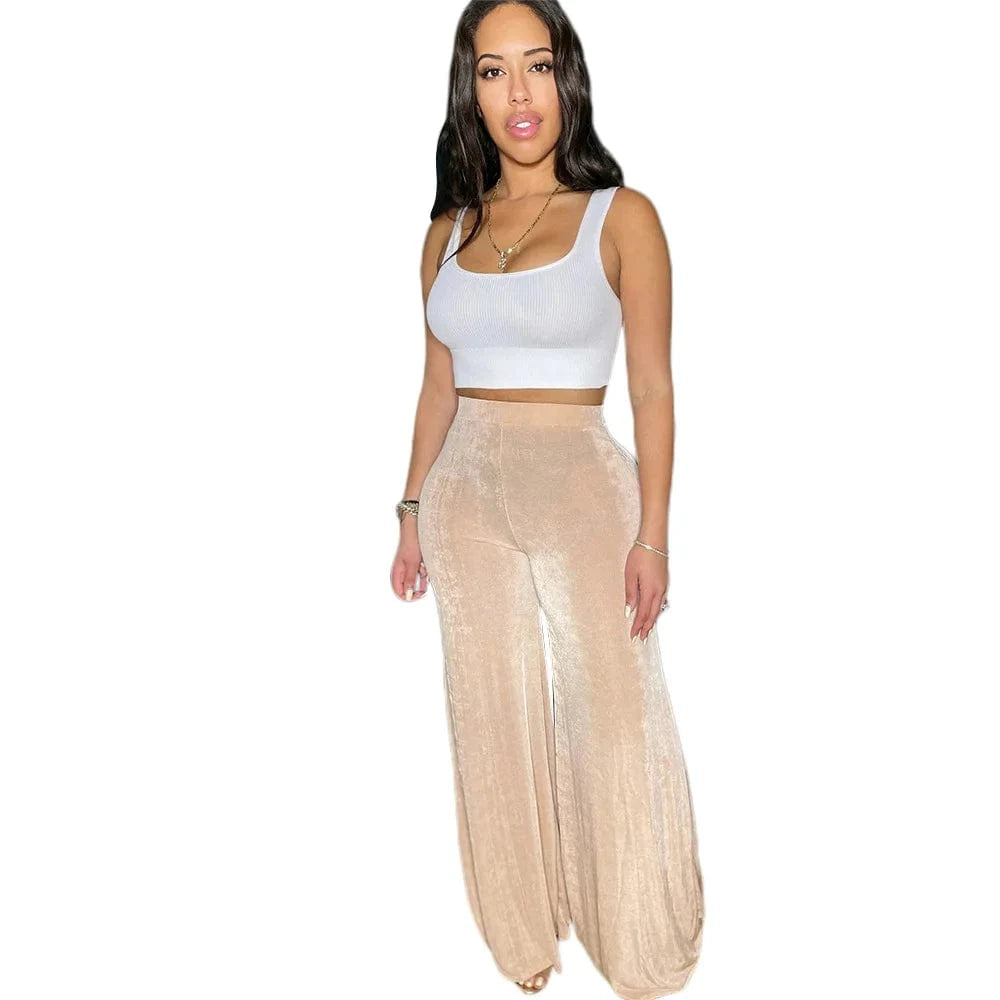 S / Khaki hot sale women's fashion casual Stylish Slim Fit Velvet High Waist Statement Flared Trousers women's pants & trousers