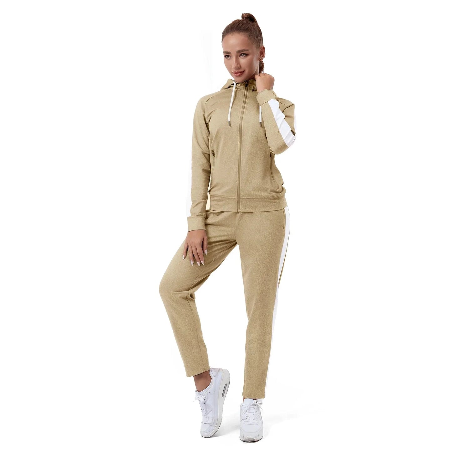 S / Khaki Latest Designs Tracksuit 2 Piece Set Woman 2024 Cotton Casual Jogging Fitted Women Tracksuit Set