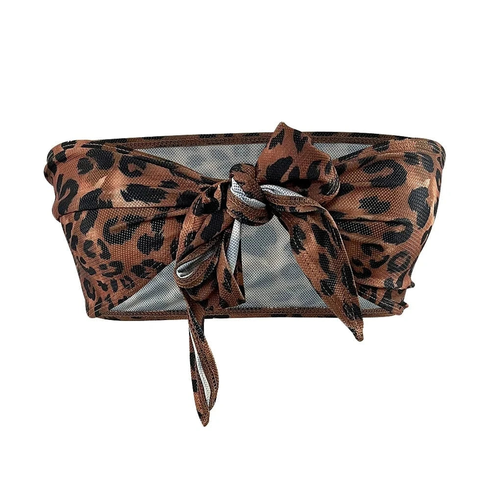 S / Leopard top 2024 sexy tan-through fabric swimsuits beachwear wholesale bikini tan through Neck Bikini swimwear