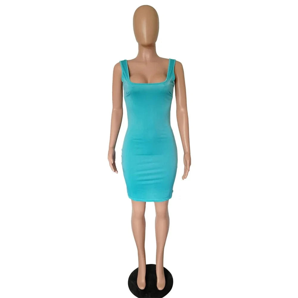 S / Light Blue Big Discount On Sales women dresses summer clothes women solid color bodycon dress women neon green midi dress