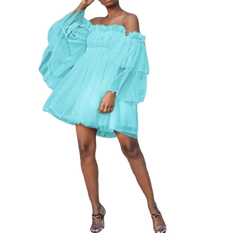 S / Light Blue New 2024 Fashion Plus Size Women Clothing Solid Color Midi Skirt Dress Loose Casual Mesh High Waist Dress