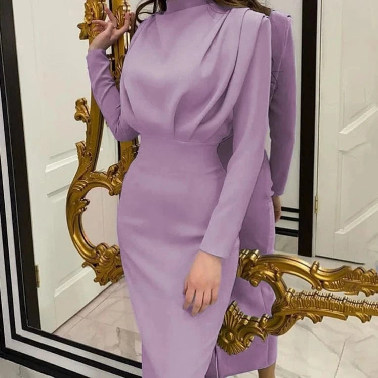 S / Light Purple Fashionable Style Evening Formal Long Sleeve Elegant Dress for Women