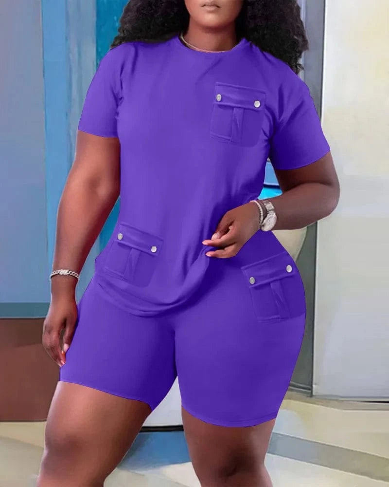 S / lilac colour 2024 European and American oversized women's fashion casual home short sleeved shorts set