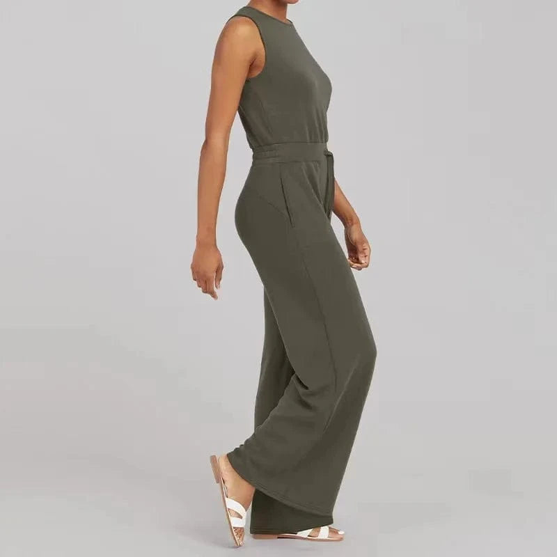 S / olive green DAMOCHIC Causal Plus Size Jumpsuits Elegant Sleeveless Solid Color Drawstring Waist Modest Summer Playsuit Jumpsuit Mujer 2023