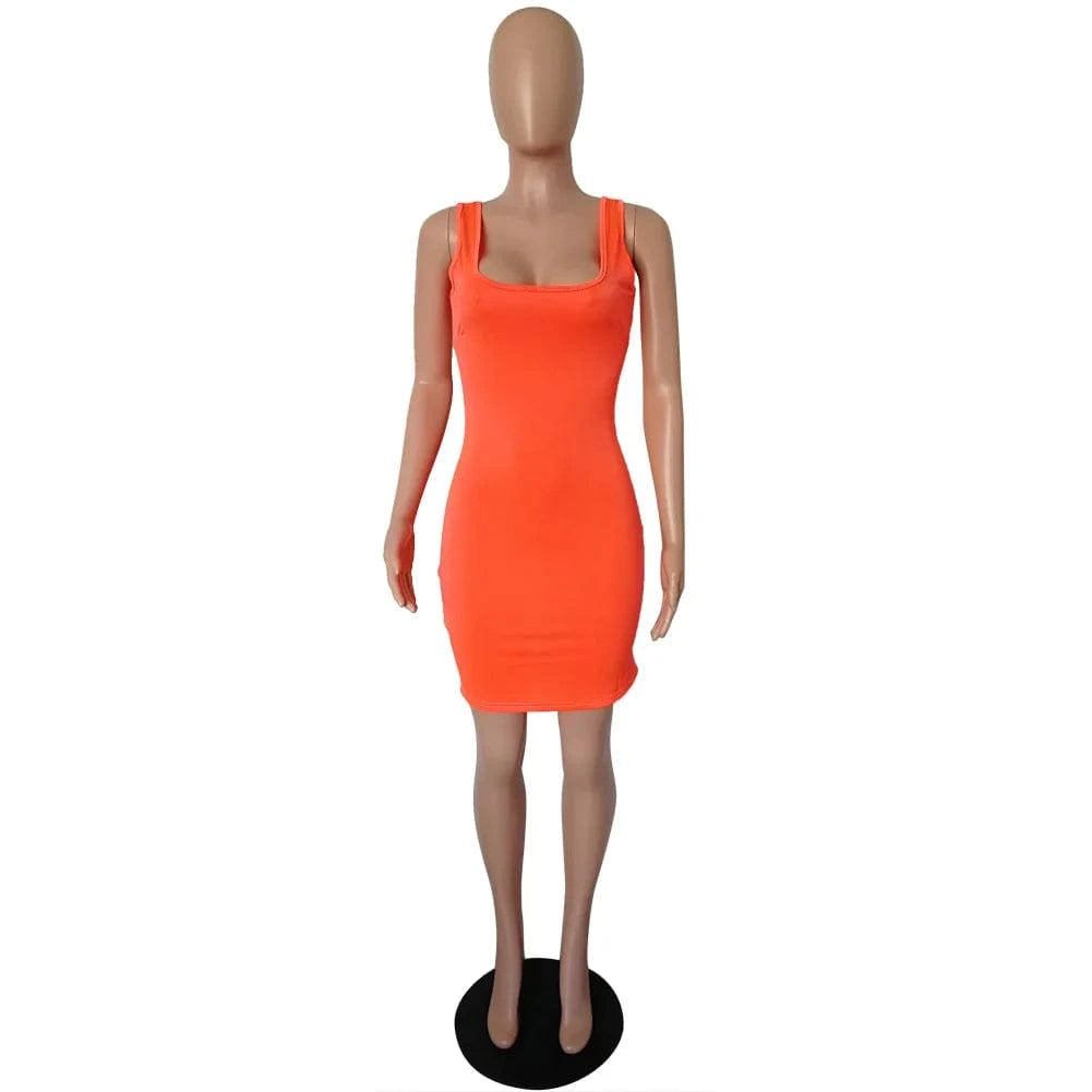 S / Orange Big Discount On Sales women dresses summer clothes women solid color bodycon dress women neon green midi dress