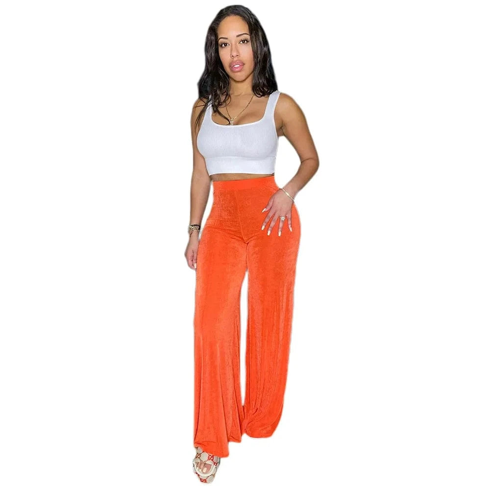 S / Orange hot sale women's fashion casual Stylish Slim Fit Velvet High Waist Statement Flared Trousers women's pants & trousers