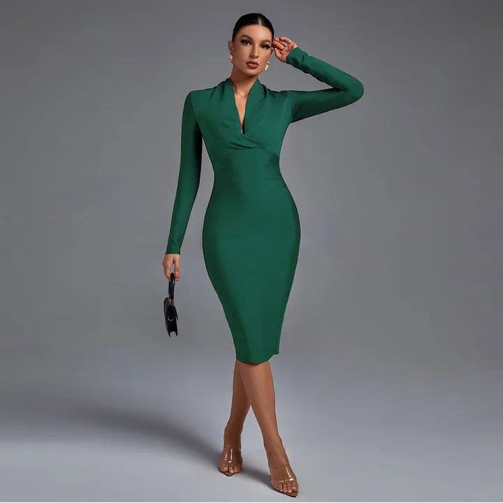 S / PFHJ649DaGre Ocstrade Vestidos Fall Winter Women Long Sleeve Low V Neck Elegant Maxi Bodycon Wedding Evening Bandage Dresses Modern Dress