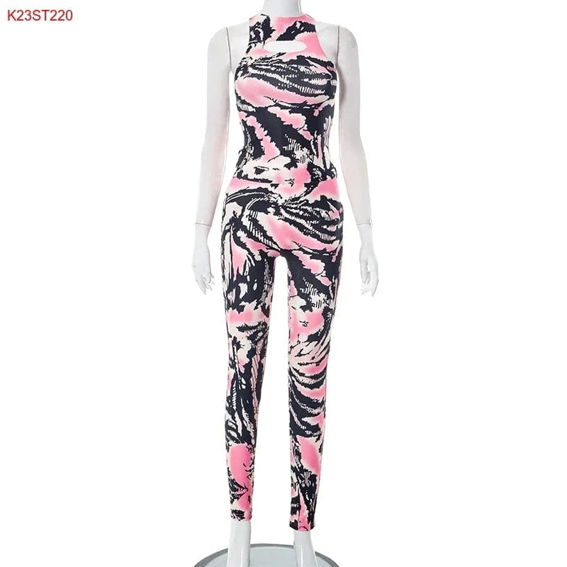 S / Pink Bomblook K23ST220 Print Sleeveless Halter 2 Piece Set Women Pants Sets For Women Two Pieces Women Two Piece Set Summer 2024