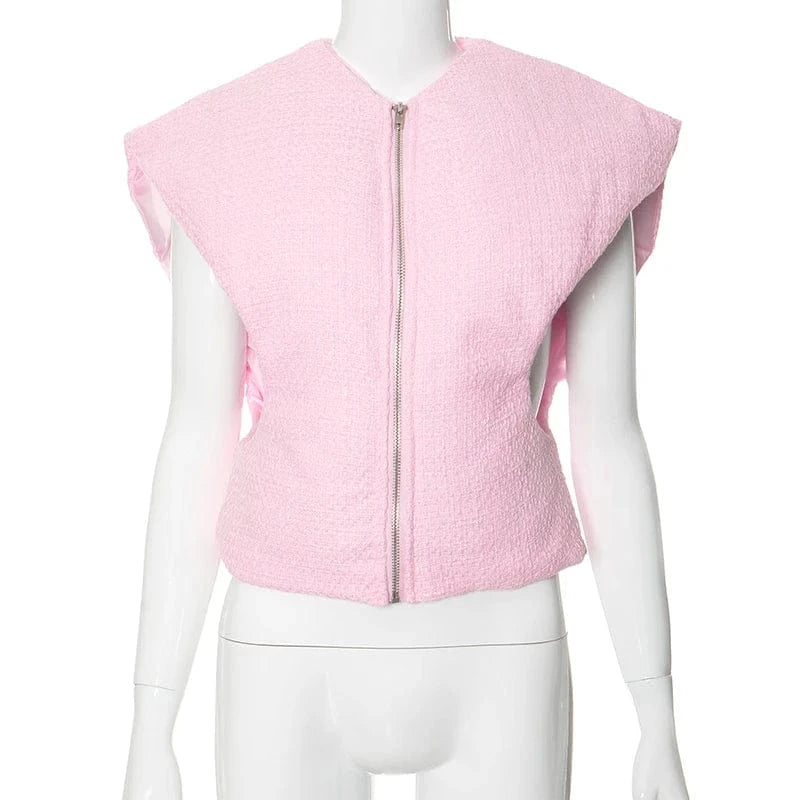 S / Pink Bomblook Q23TP522 Fall Winter Streetwear Windproof Cotton Sleeveless Coat Drop Shoulder Vest Coat Lady Casual Wear