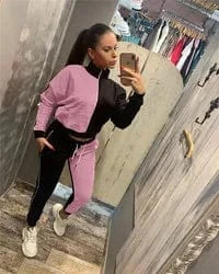 S / Pink EB-20102601 High Quality Ladies Sweatsuit Long Sleeve Patchwork Jackets Fall Women Two Piece Pants Set