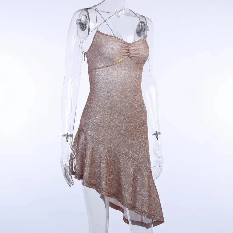 S / Pink Hot Summer women Solid color backless slim halter sexy evening club mini sequin dresses women party