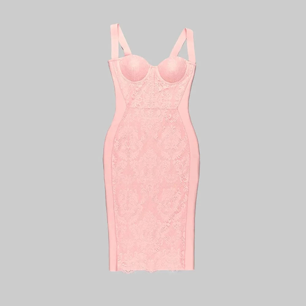 S / Pink-IN STOCK OUDINA Women's Stylish Clothing French Long Nightclub Tight Dresses Women Lady Elegant Formal Long Lace Evening Dress