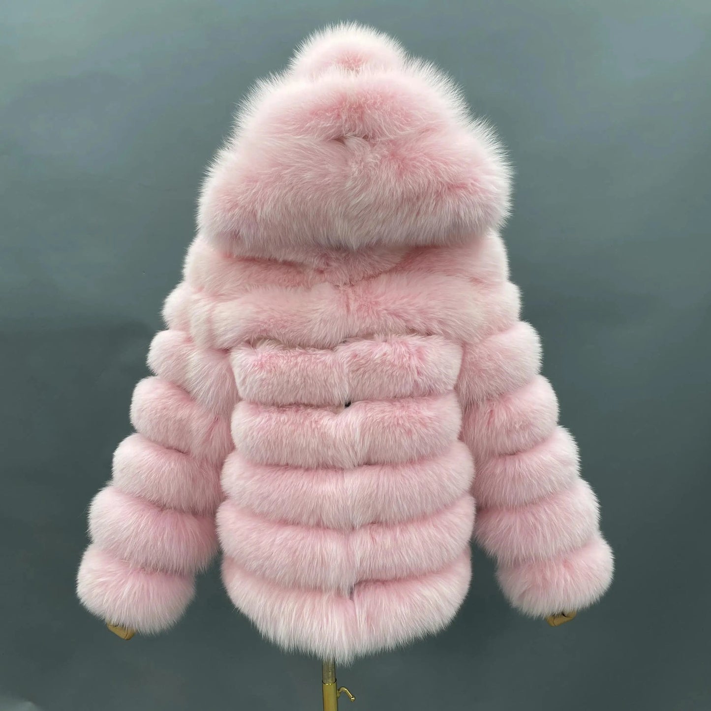 S / Pink Janefur new arriving cost-effective hot selling medium length hooded women fox fur coat