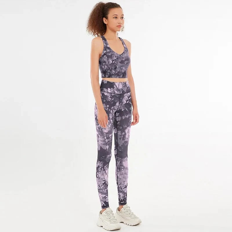 S / Pink purple Xsunwing Custom LOGO Plus Size Two Piece Activewear suit Women Sports Bra Printed Yoga Set Fitness sportswear gym sets WSB9904